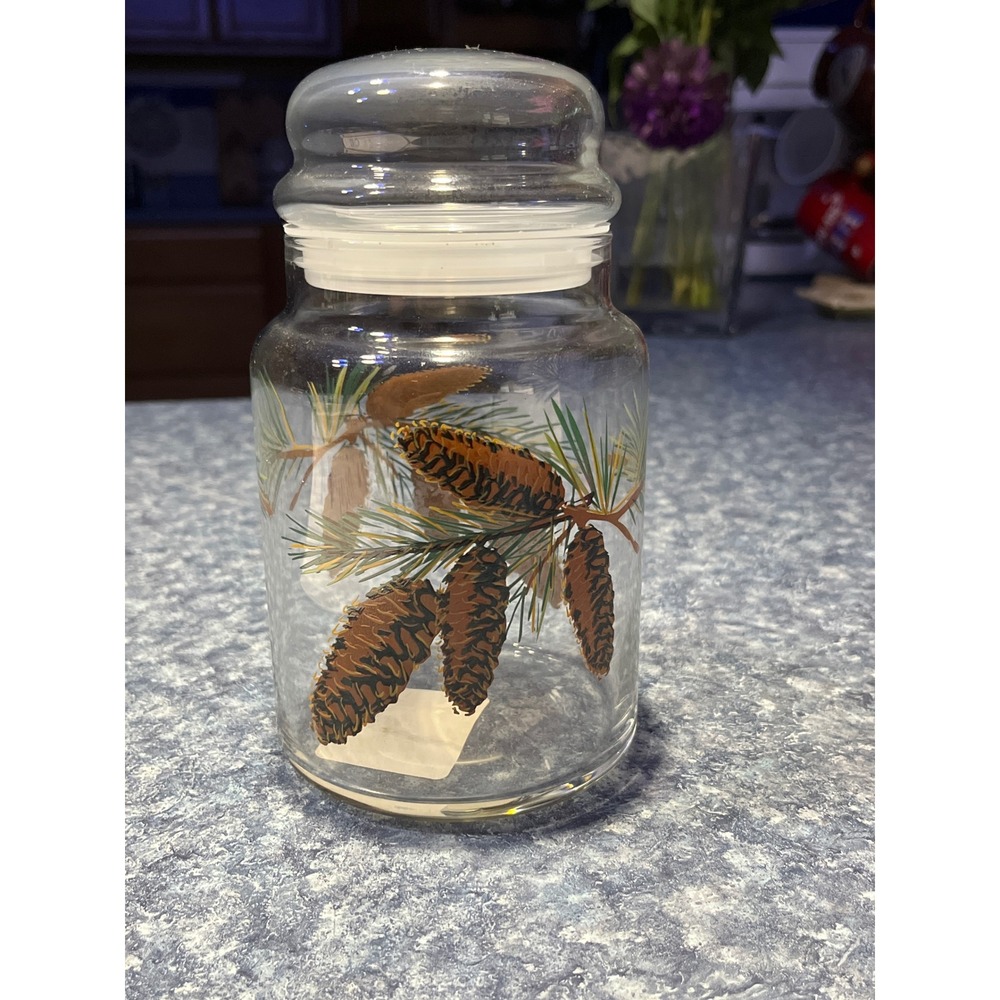 Libbey Glass Pinecone Canister Jar with Lid Rustic Evergreen Woodland Decor USA